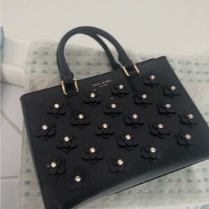 Henri Bendel Black Satchel with Floral Accents